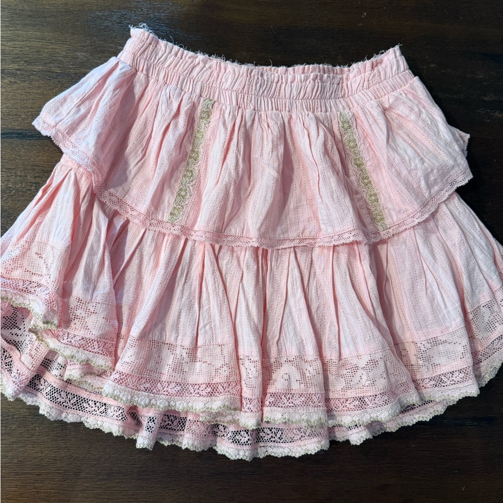 LoveShackFancy Pink Lace Mini Skirt